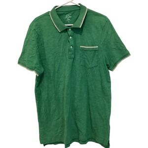 J Crew Green White Classic Fit Short Sleeve Polo‎ Shirt Size L
